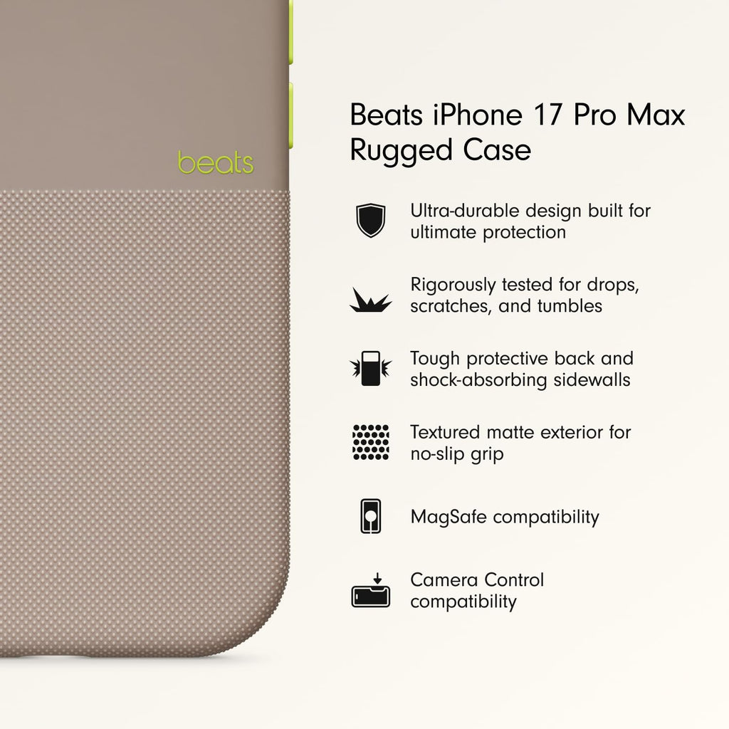 Beats iPhone 17 Pro Max Rugged Case with MagSafe & Camera Control, Scratch & Drop Tested, Matte Texture with Microfibre Lining - Alpine Gray