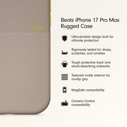 Beats iPhone 17 Pro Max Rugged Case with MagSafe & Camera Control, Scratch & Drop Tested, Matte Texture with Microfibre Lining - Alpine Gray