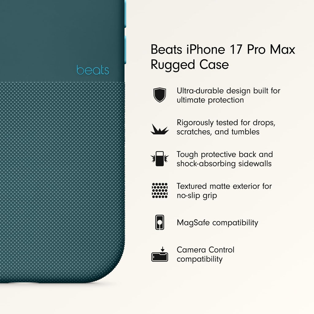 Beats iPhone 17 Pro Max Rugged Case with MagSafe & Camera Control, Scratch & Drop Tested, Matte Texture with Microfibre Lining - Rocky Blue