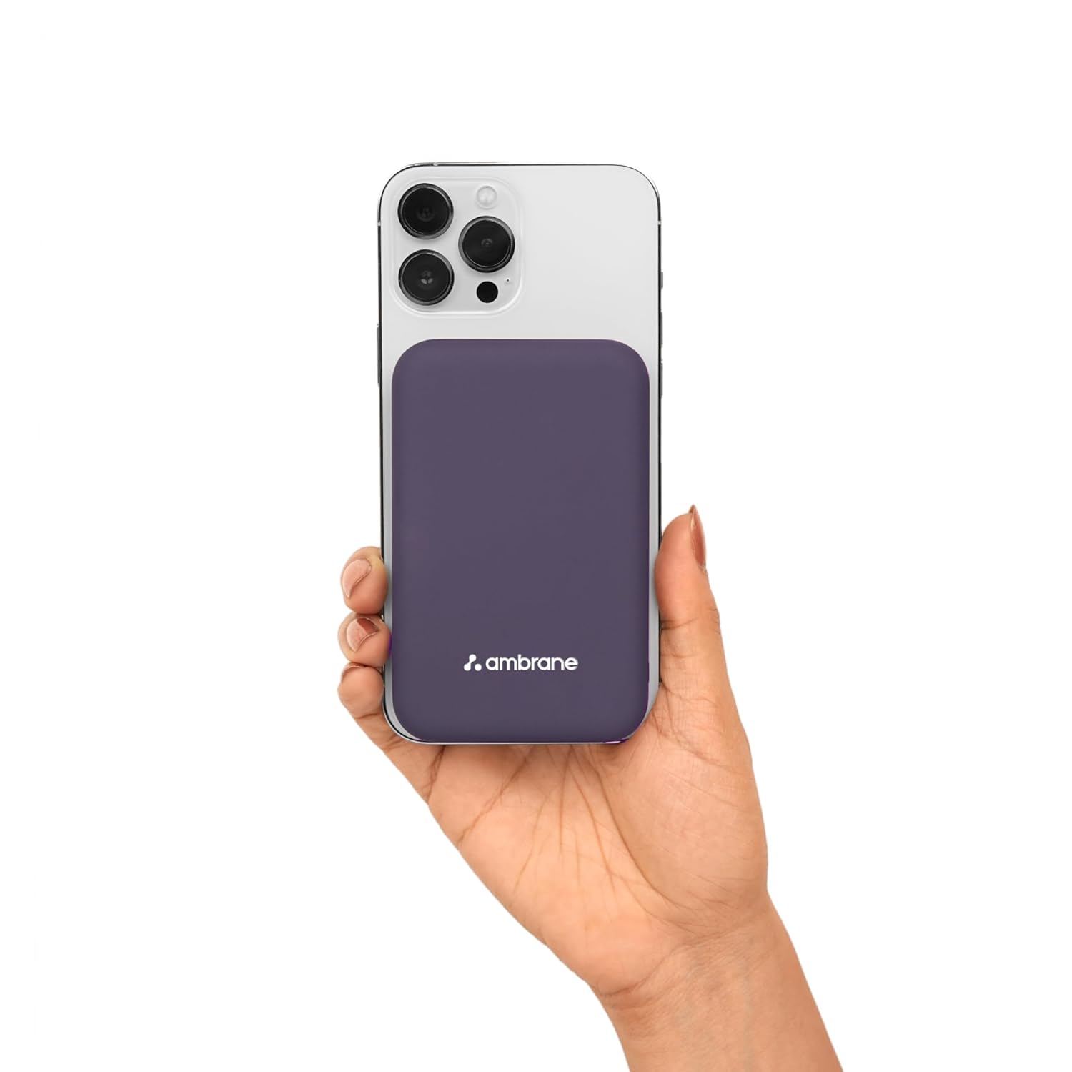 Ambrane Magsafe Wireless 10000Mah Fast Charging Power Bank, Strong Magnet, Micro USB Input, 22.5W Output For iPhone , Android & Other Qi Enabled Devices + Magnetic Ring (Aerosync Snap, Purple)