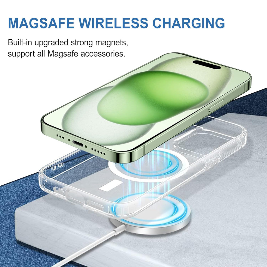 Magfit Backcover for iPhone| Mag-Safe Wireless Charging | Designed with Magnetic Lock Transparent Back Case Cover (Transparent)