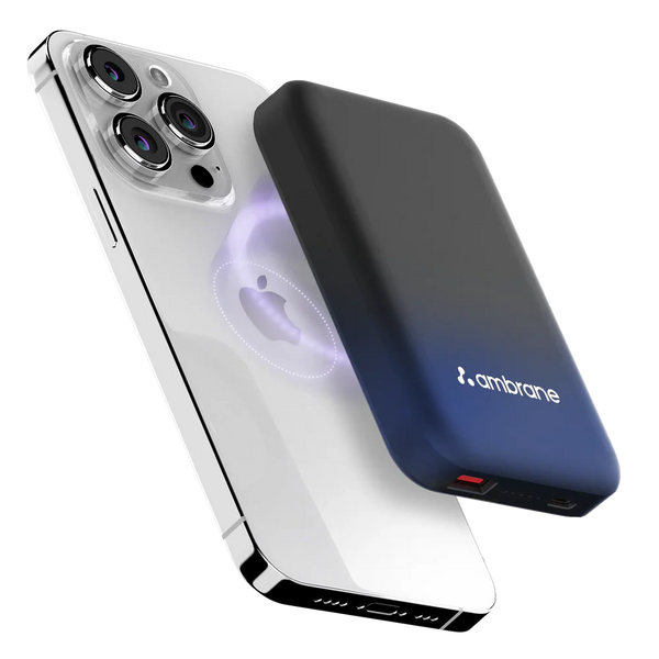 Ambrane Magsafe Wireless 10000Mah Fast Charging Power Bank, Strong Magnet, Micro USB Input, 22.5W Output For iPhone , Android & Other Qi Enabled Devices + Magnetic Ring (Aerosync Snap, Purple)